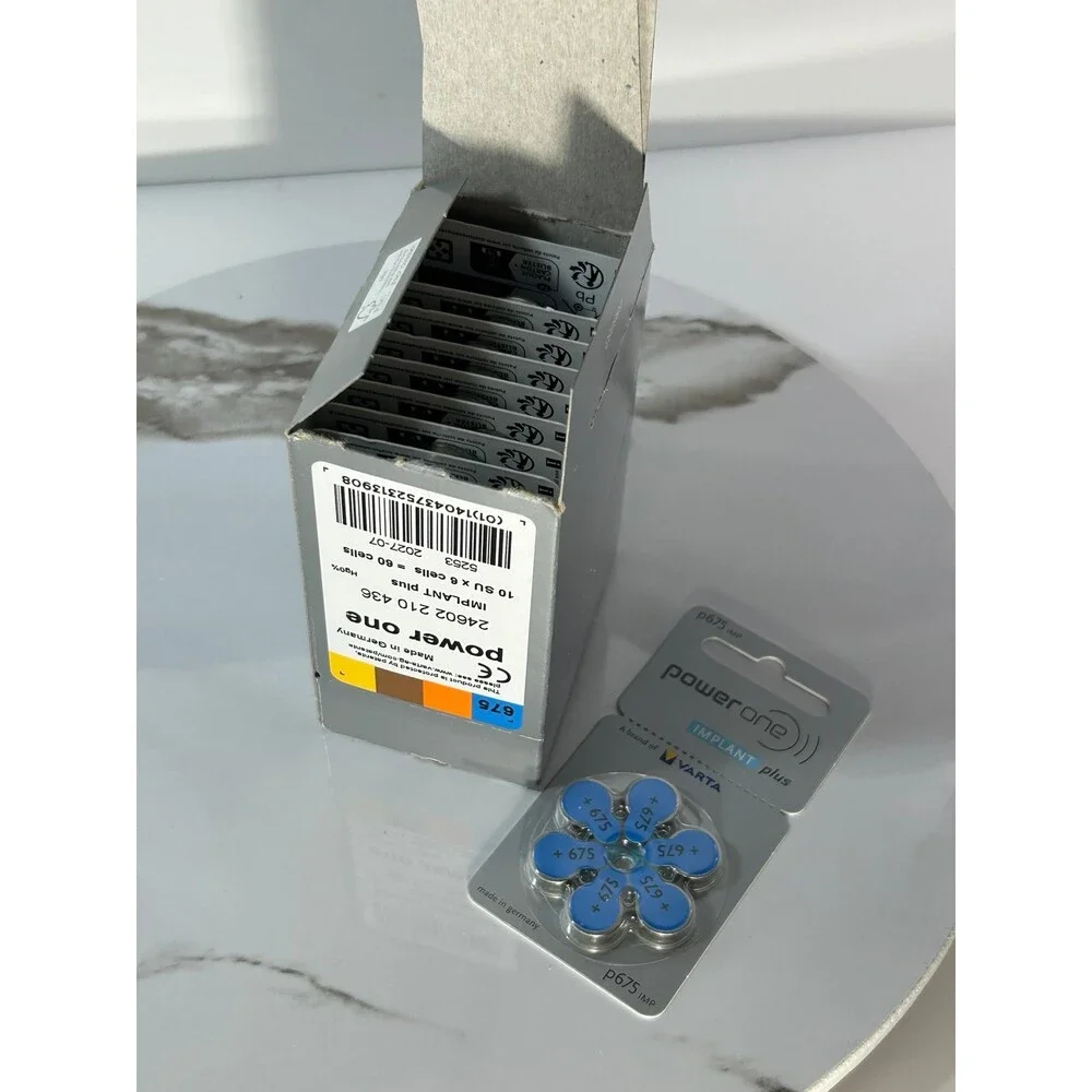 Varta Power One Implant Plus Hearing Aid batteries 60 pack #675 READ open box
